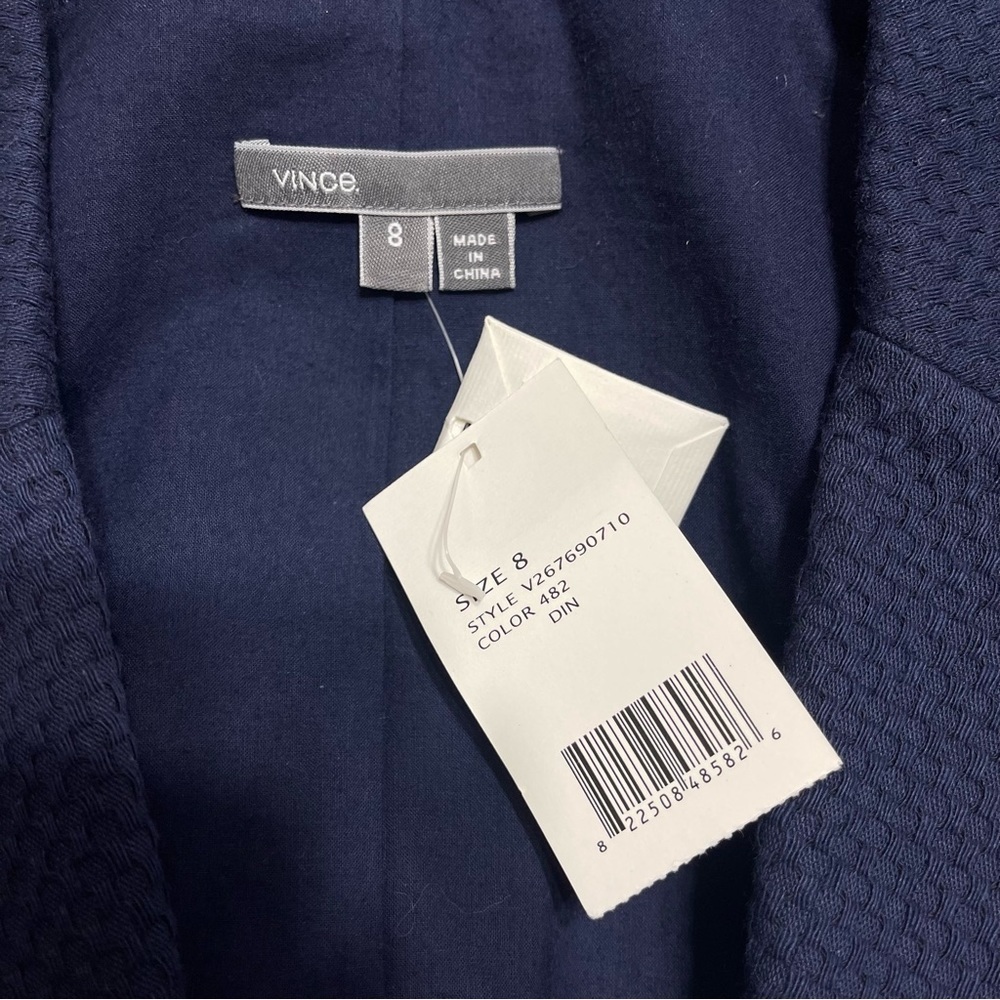 VINCE Navy Blue Cotton Stretch Textured Blazer Jacket 8 NWT - Picture 10 of 12